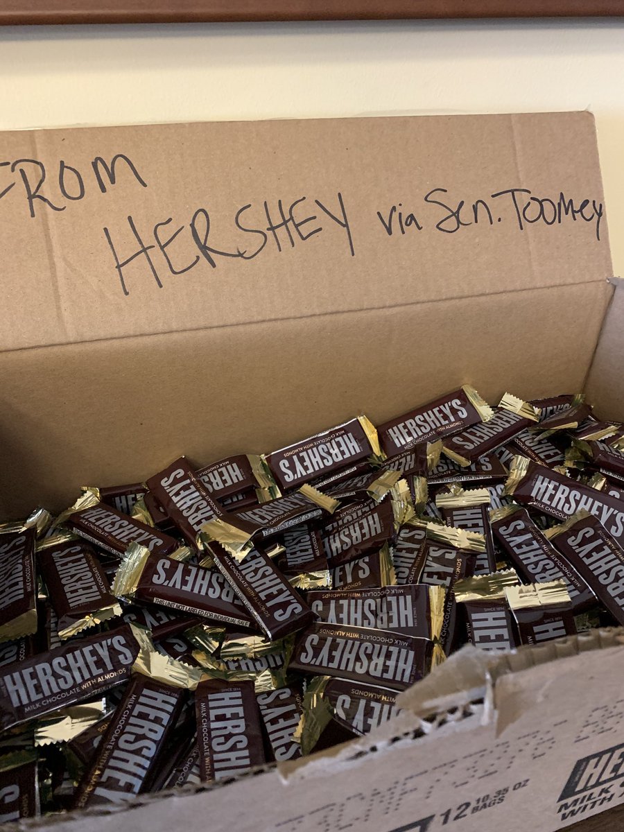 LACaldwellDC's tweet photo. From ⁦@SenToomey⁩ to the press. Of course Hershey is from Pa https://t.co/CHMqlKaTpb