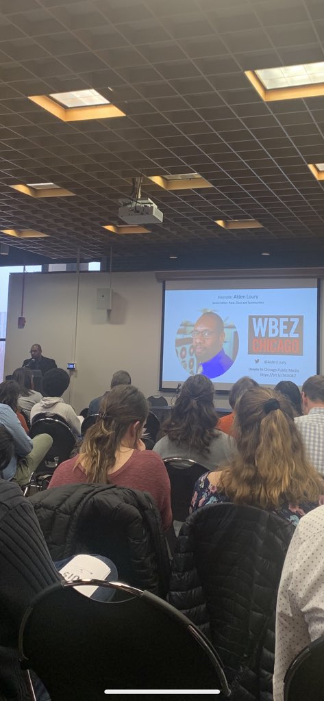 UICIPCE's tweet photo. Keynote speaker @AldenLoury of @WBEZ speaks about his path to becoming a Race, Class, &amp; Communities reporter. @UPPSA_UIS https://t.co/K6InX2UZVq