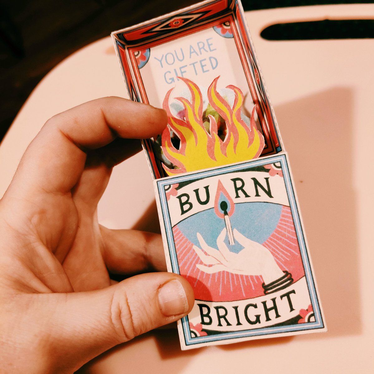 InnateOptimist's tweet image. Assembled three of these sweet matchbox shrines last night. They are cutouts from my @ProjectCalmMag that were kinda sorta magically on the nose for each recipient.

I kept this one for myself. 🔥💖