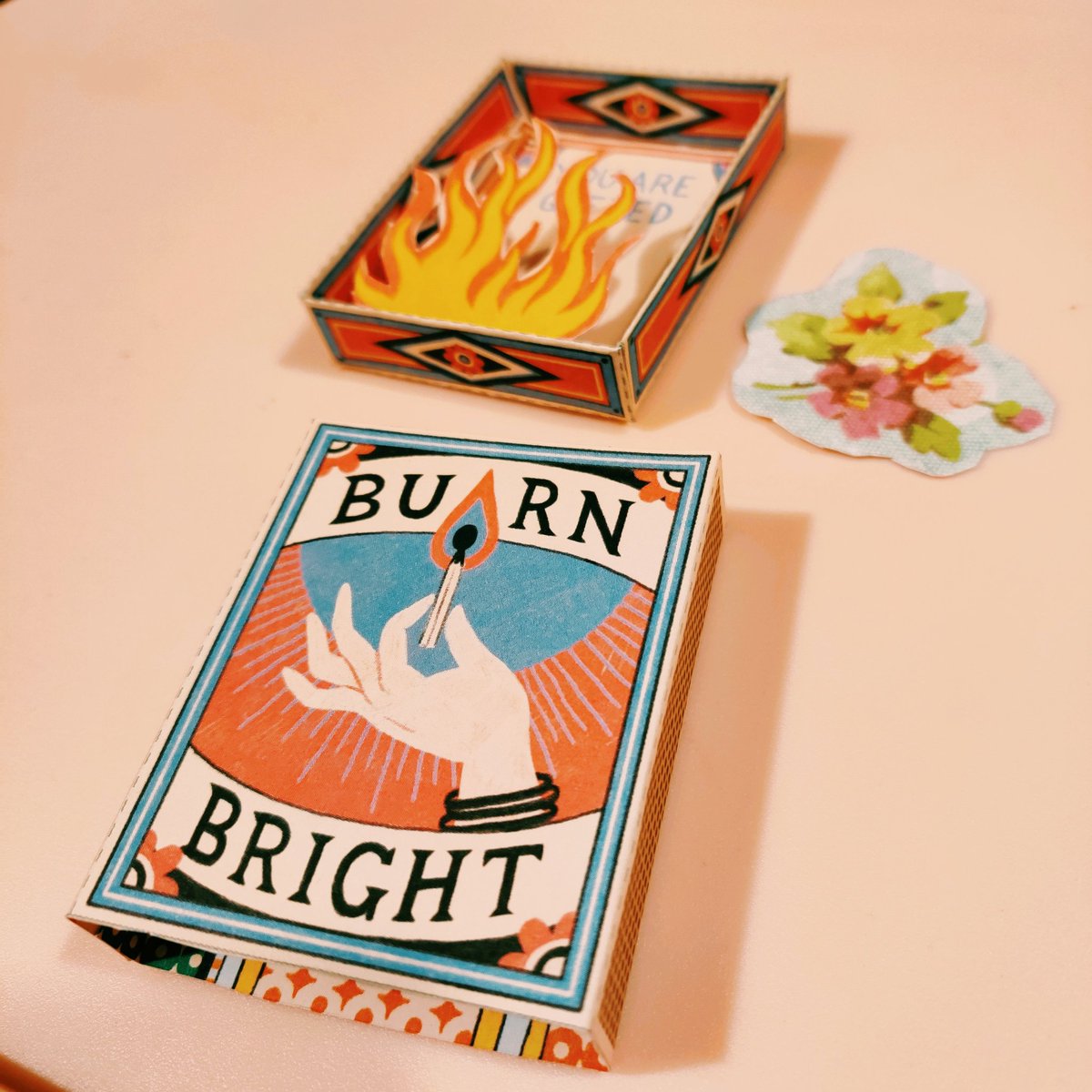 InnateOptimist's tweet image. Assembled three of these sweet matchbox shrines last night. They are cutouts from my @ProjectCalmMag that were kinda sorta magically on the nose for each recipient.

I kept this one for myself. 🔥💖