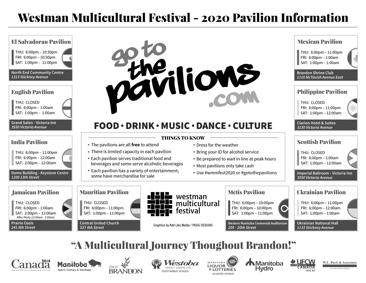 Day 2 of #wmmfest starts in 6 hours...woohoo! All pavilions are open today and tomorrow. Where are you going first? Get a printable map on our website - gotothepavilions.com #gotothepavilions #livemusic #dance #food #drinks #art #customs #traditions #bdnmb #westman
