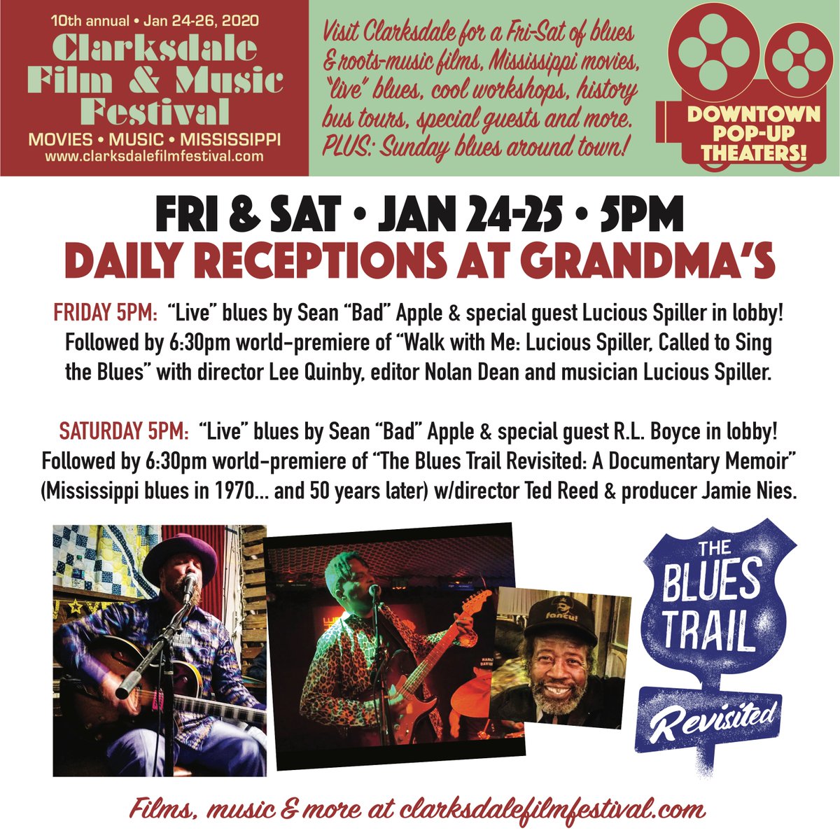 Film Fest begins today! After an afternoon of blues/roots-music and Mississippi-connected films, rock out to the blues and a few refreshments at 5PM RECEPTIONS at Grandma's Sports Bar. Then, stick and stay for our EVENING FEATURE FILMS. Tickets and info ow.ly/7d4l50y48UQ