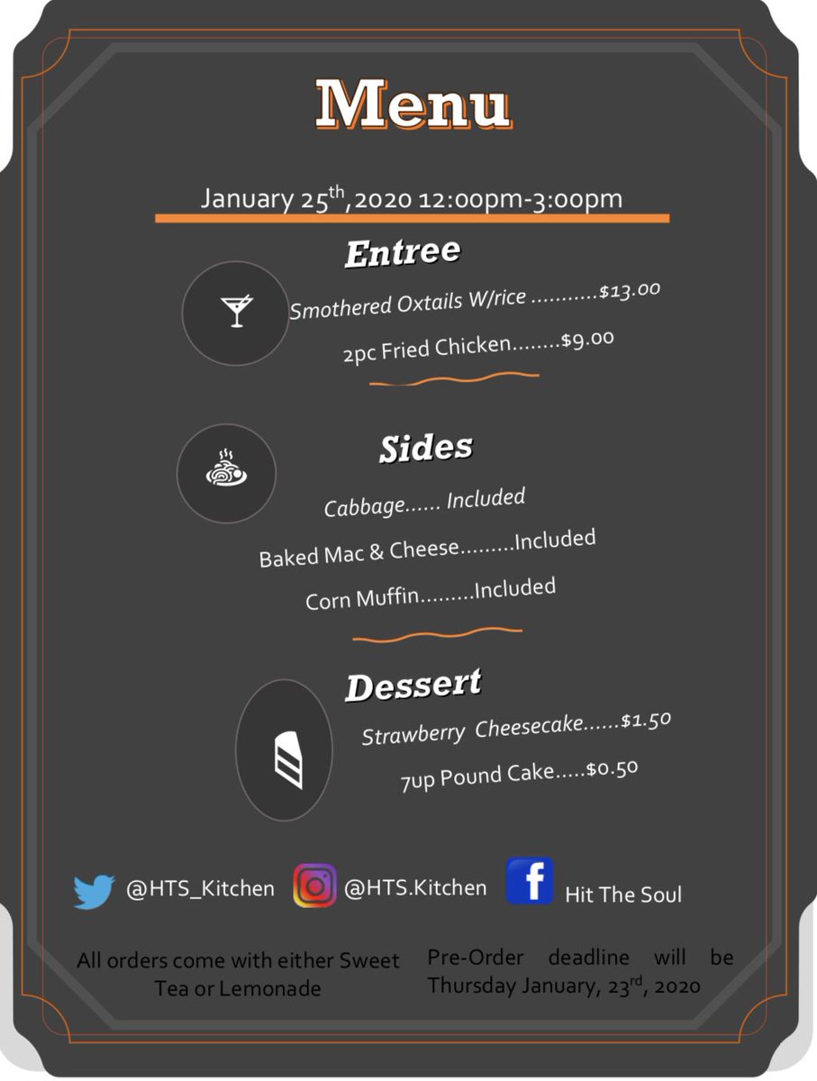 Imani__N's tweet image. Good afternoon lovelies 🥰 Make sure you place your orders! No payment necessary until pick up/drop off, but only plates that are paid for will be held. Enjoy your Friday 💙