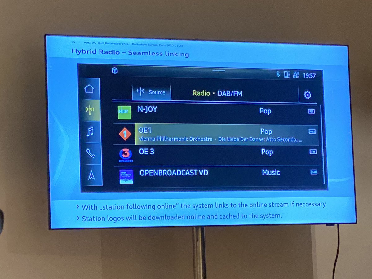 RADIOSZENE's tweet image. Der neue #Audi kann #HybridRadio - schaltet automatisch von UKW/DAB auf den #Webstream um und gleicht beide aneinander an 

#SalonRadio
#EuropeanRadioShow
#PodVillage