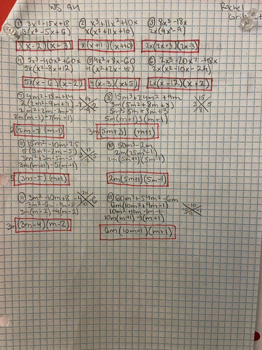 HMSALGEBRA's tweet photo. “Hard Factoring” - “a” term greater than 1. In years past I have taught Box Method, Slip-n-Slide, Guess and Check, but for the last few years only the A/C Method (grouping) or as I name it - The Big X! https://t.co/wTGTc1UeVZ