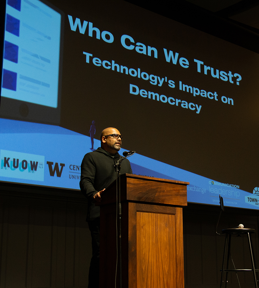 Hanson Hosein at the lectern