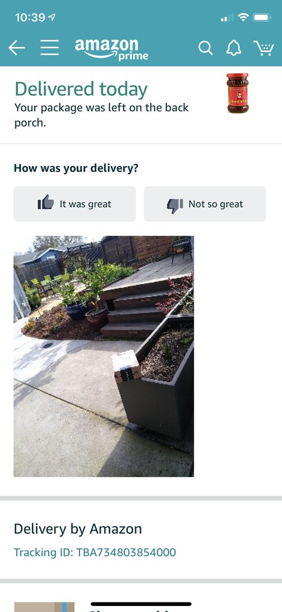 jsjacob's tweet photo. @AmazonHelp Yesterday I spent 45 minutes with Amazon Logistics to set  explicit delivery instructions — just leave packages at any of three (3!) back doors. Today the driver left the package on a planter in plain view of the street. https://t.co/LDJ0FWnuqw