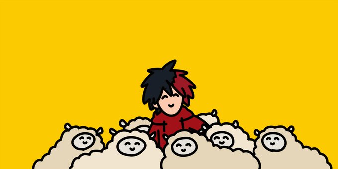 ひつじに群がられる肥前くん 