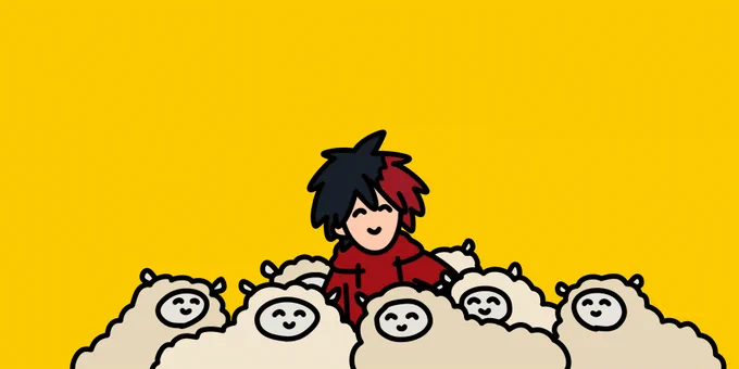 ひつじに群がられる肥前くん 