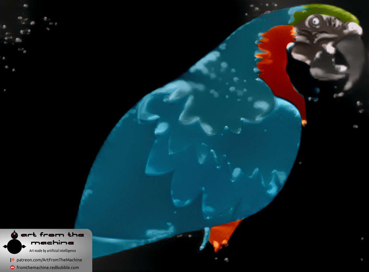 "Metallic Parrot" - Neural style transfer from mercury droplet photo to vector illustration. #art #deeplearning #deepstyle #digitalartwork #digital #digitalartist #ArtistOnTwitter #cgi