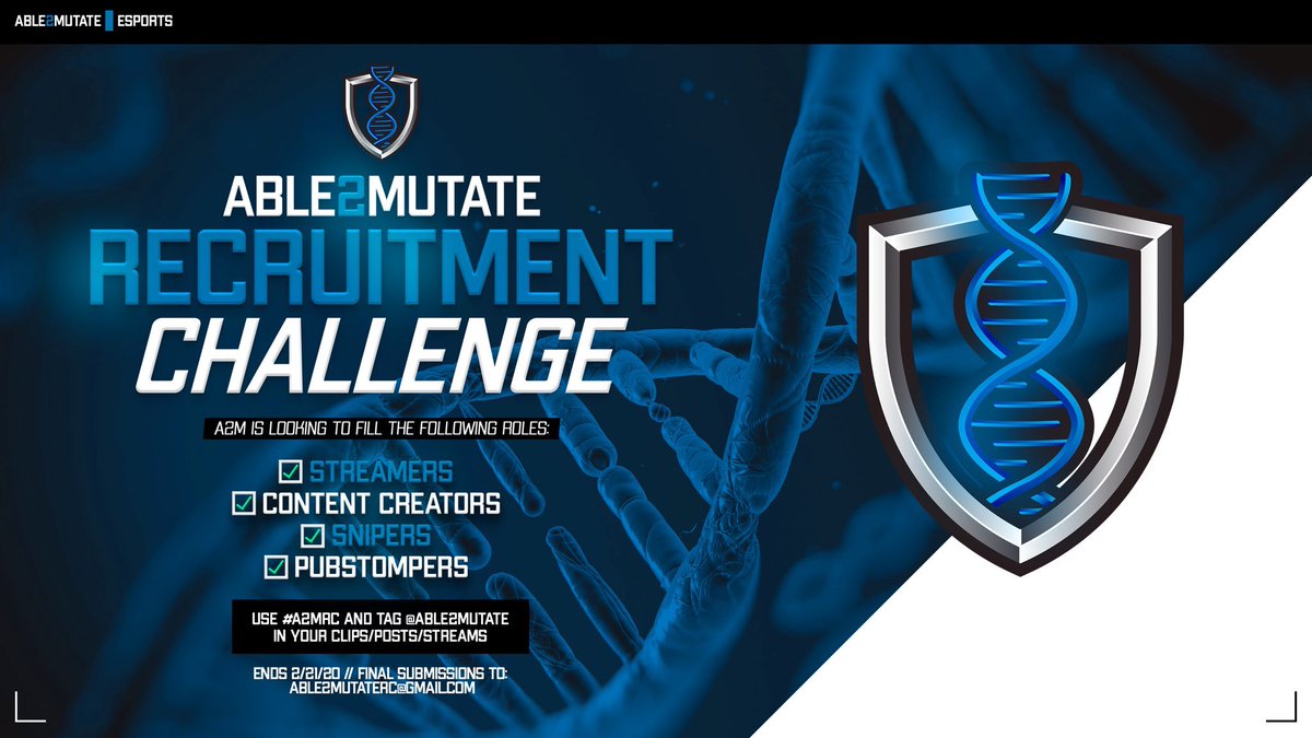 Esports_Anthony's tweet photo. We are actively looking! Don’t forget to use the hashtag #A2MRC  or email us at Able2MutateRC@gmail.com  we are looking for all games and titles  so don’t be afraid to enter🧬 https://t.co/0rJlDz8D5J
