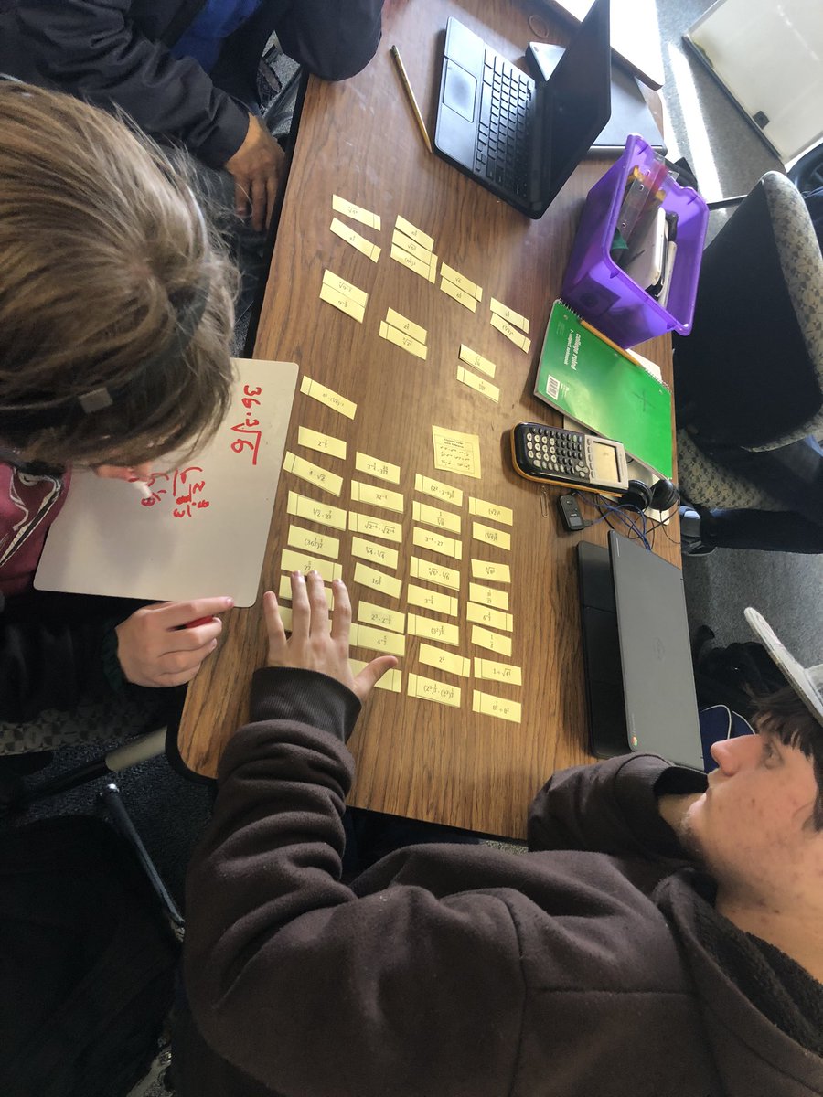 JHalstead604's tweet photo. Simplifying roots with powers and rational exponents! Wrapping up with making groups of equivalent expressions. Love matching games that make them think! Great discussions, too. #iteachmath #mtbos #hamiltonbobcats #hemetusdpremier #lowtech https://t.co/6TExGOBxwz
