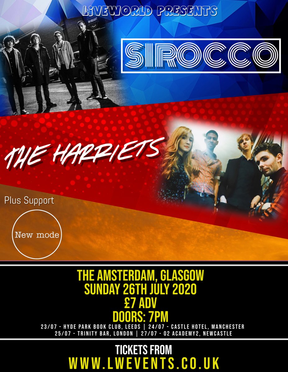 TheDamGlasgow's tweet photo. JUST ANNOUNCED ⬇️
LiveWorldNE Presents
Sirocco &amp; The Harriets 
@wearesirocco &amp; @theharrietsband 
26th of July at The Dam

Tickets on sale Wednesday via https://t.co/mvJxhG6XJX https://t.co/Y0haf1WAbE