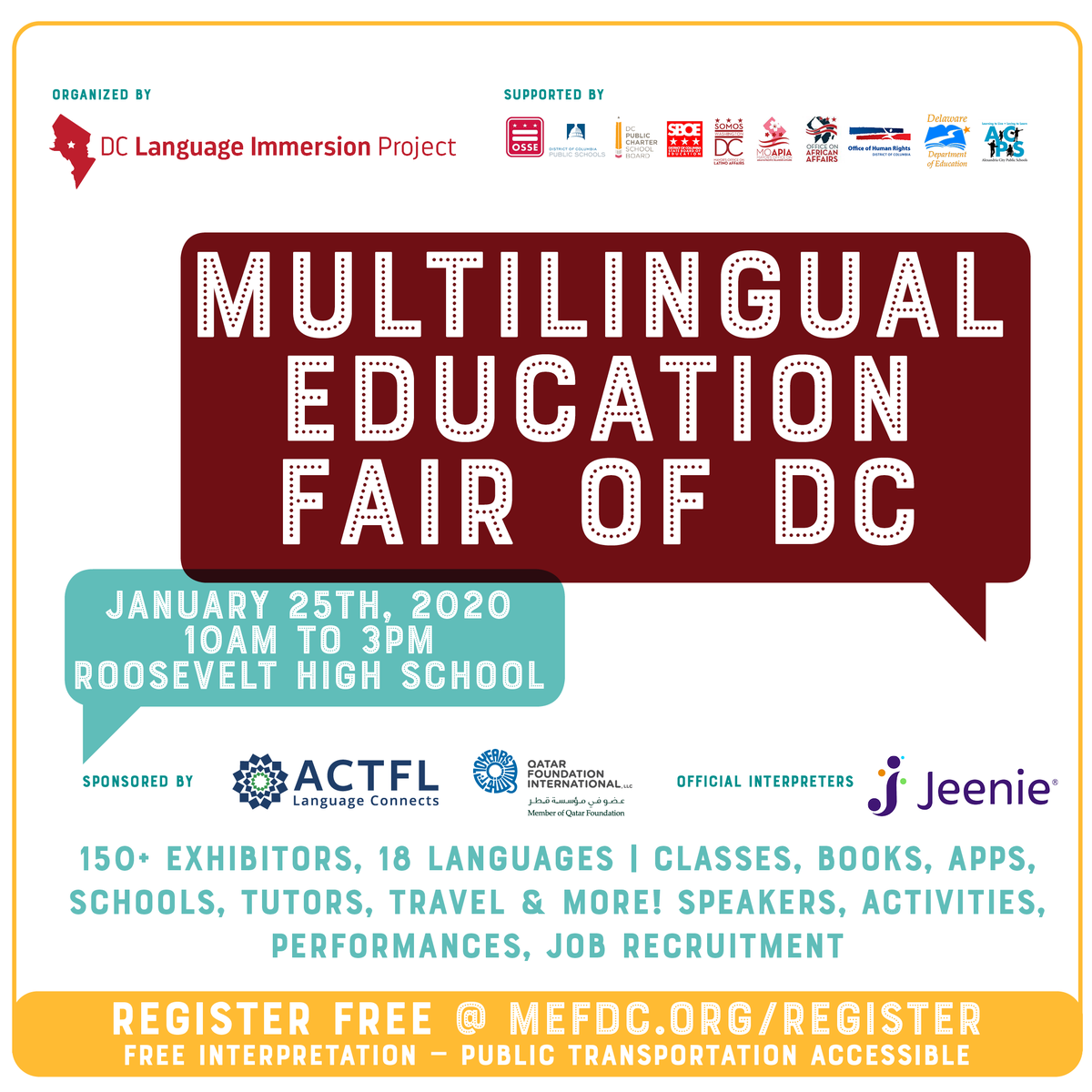 OLADCGov's tweet photo. We’re excited to partner with @dcimmersion to celebrate multilingual education for all ages in the DC region. Join us on Sat 1/25 10-3pm.
Register here https://t.co/hZgKIxW02j #MultilingualDC #MEF20 https://t.co/8gjMRUWczJ