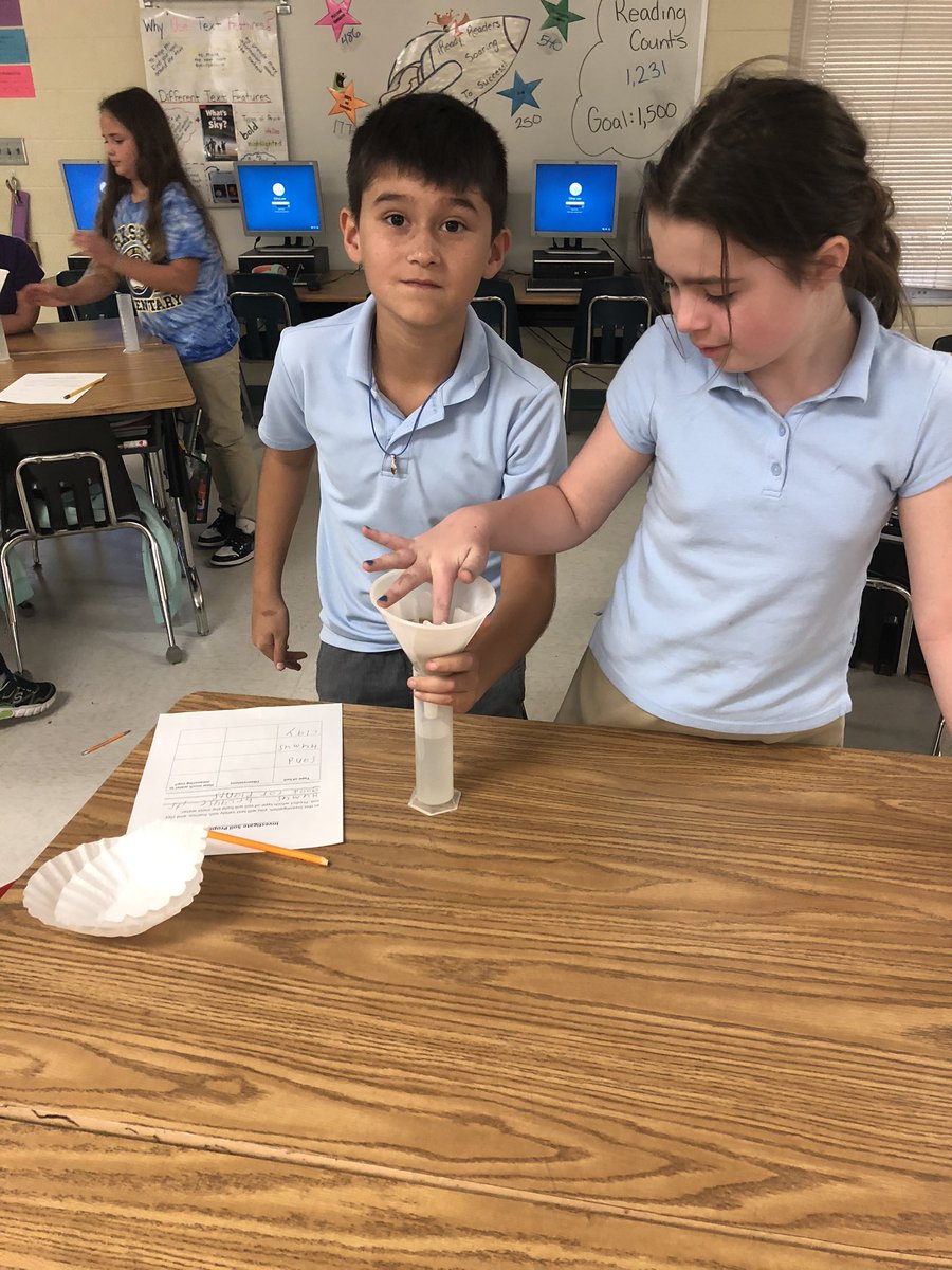 Rasmussen2nd's tweet photo. Testing to see which type of soil holds water. We wonder which is best for plants. @CESCorkyBear https://t.co/yBWytejmkO