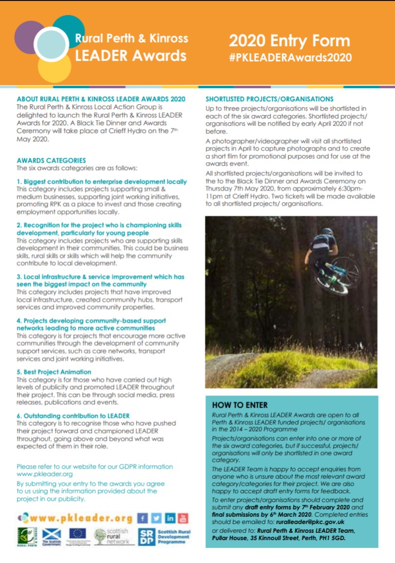 vicky_dunlop's tweet photo. Ooh, enteries are open for the #PKLEADERAwards2020, closing date 6 March 2020!
#LEADER, a bottom-up method delivering support to rural communities to tackle local development objectives, funding co-financed by Scot Gov 🏴 & EU 🇪🇺.
@P_KLeader #LEADERfunded #awards #celebration https://t.co/QRieICEcxl