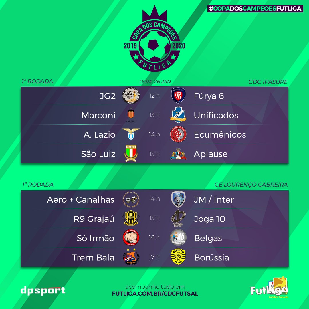 FutLiga's tweet photo. Domingão é dia dos mandantes entrarem em quadra pela primeira rodada da Copa dos Campeões FutLiga de Futsal. Segura aí o peso dos confrontos!

#copadoscampeoesfutliga #futliga #futsal #futsalamador #futebol #instafutbol #instafutebol #varzea #instafutsal https://t.co/axdjmgEhlU