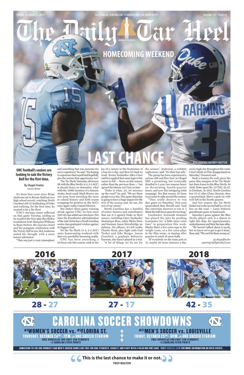 mayacartphoto's tweet photo. The Fundraising Challenge for the second annual DTH &amp; Chronicle Rivalry Edition is now LIVE! 

Don't like graphic possums? 

Donate now to The Daily Tar Heel to help us go back to back against the @DukeChronicle and keep designs like this in our boxes. https://t.co/GQGQsMQ1co