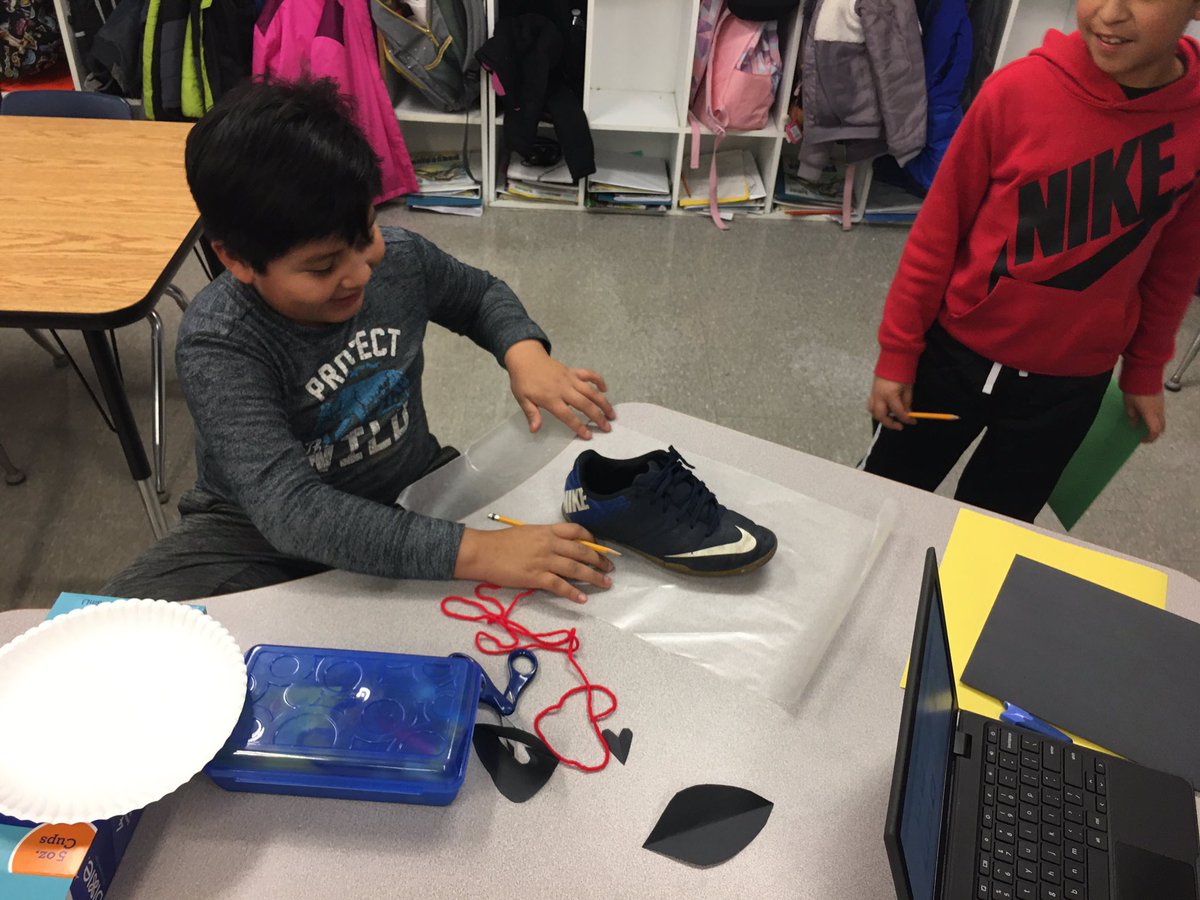 #FunFriday @Neosho_Central Third grade is taking our mentor text to the next level. Jeremy wanted “Those Shoes”, everyone has them, they are popular. Our task...Create a pair of shoes that everyone would want. #storyworksjr @normandenise4 @MindyLHubbard @maribethboelts