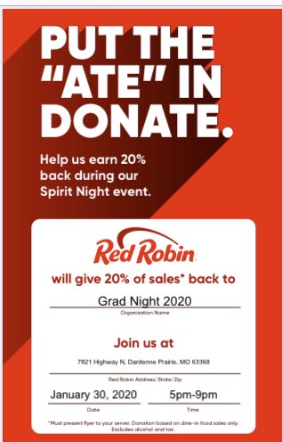 TGrad2020's tweet photo. Mark your calendars for our next Dine-out fundraiser. January 30! https://t.co/UNqb6g8Drd