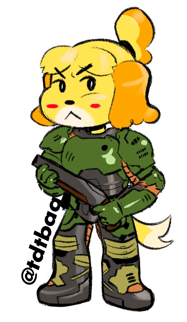 Doom animals. Изабель Doom. Animal Crossing Изабель и Doomguy. Рока дум и Изабель animal Crossing.