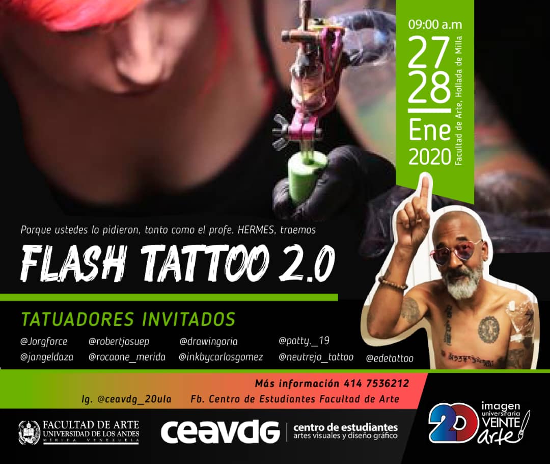 ceavdg_20ula's tweet photo. FLASH TATTOO 2.0
Este 27 y 28 de enero te estaremos esperando en nuestra escuela de artes visuales y diseño gráfico para que disfrutes nuevamente del evento que tuvo tanto éxito en Casa Abierta.
El evento se realizará en la Galería. Contamos con tu presencia y apoyo. 💪🔥 https://t.co/4zeiNon5ph