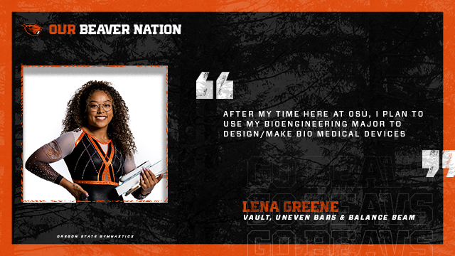 OurBeaverNation's tweet photo. Lena Greene of @BeaverGym plans to use her degree from @oregonstate to pursue a great future in the engineering world. Visit https://t.co/img83JIp3i to continue supporting our student-athletes. #BuildingBeavs https://t.co/dNGivjb667