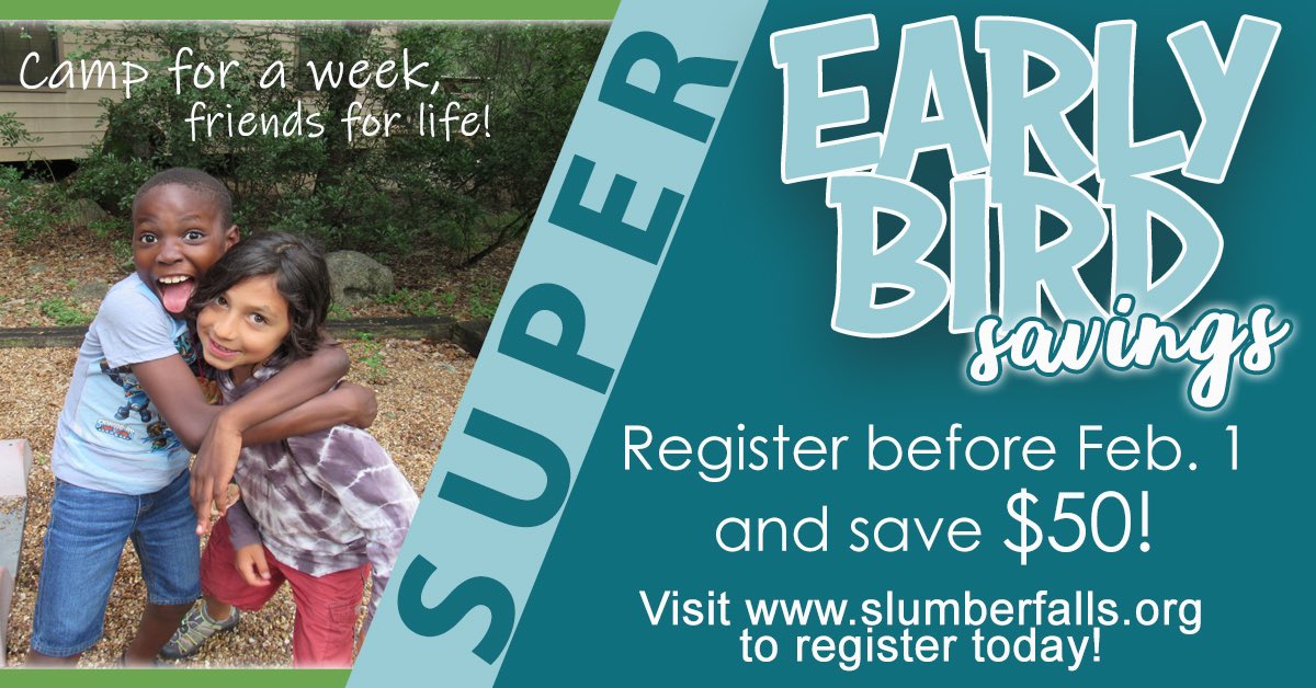 slumberfalls's tweet photo. Don’t miss out on our biggest savings for the best summer camp ever! Register today for your spot at Slumber Falls Camp and save FIFTY dollars!  #slumberfalls #churchcamp #friends #summercamp #fun #slumberfallscamp https://t.co/ssNYp9fbvt