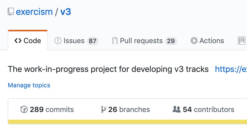 I think we can safely say that Exercism v3 is now under active development. Impressive activity from week one!

Check the progress at github.com/exercism/v3 and read exercism.io/blog/call-for-… if you'd like to get involved!