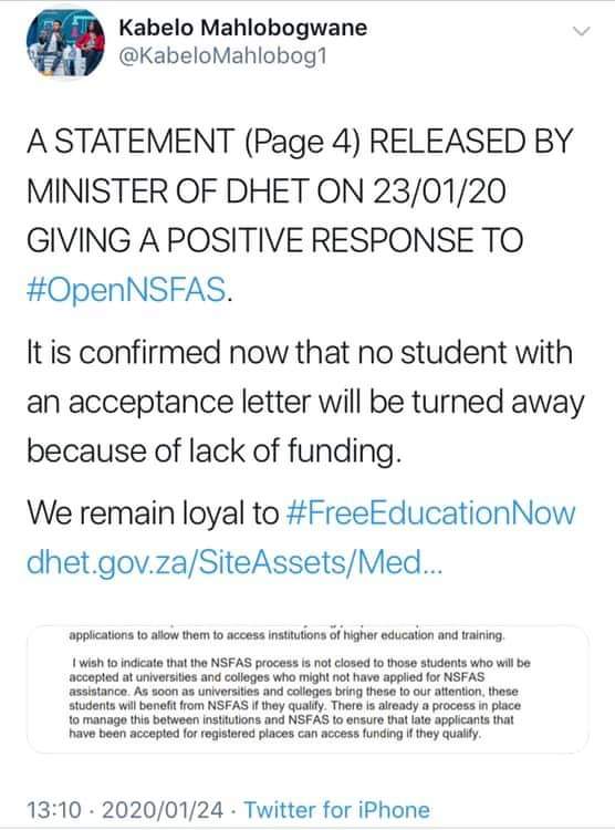 KabeloMahlobog1's tweet photo. Just checking if all haters saw these posts? Ke le batla one by one! #OpenNSFAS #FreeEducationNow https://t.co/R2fMQiTxM4