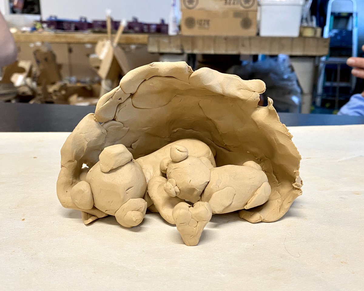 MonaLisaLvsHeah's tweet photo. Getting to know you plastilina projects created as a chillaxin’ welcome for 5/6 art Ss to semester two art are varied, creative, and fun. The prompt: Make something winter. See below the Frozen crew, flexing snow people, Baby Yoda, cute bears in a cave #clayisfun #MursdVisualArt https://t.co/m3sUwIQ8fY