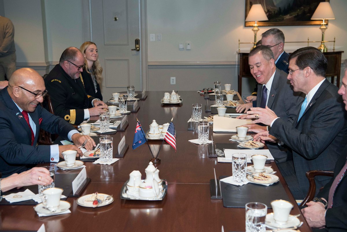 EsperDoD's tweet photo. Honored to host MinDef @RonMarkNZF today as we continue to work on our vision for a #FreeandOpenIndoPacific. Grateful for the opportunity to reaffirm our countries' strong relationship &amp; seek ways to advance cooperation now and into the future. https://t.co/iFtpPbVYU9