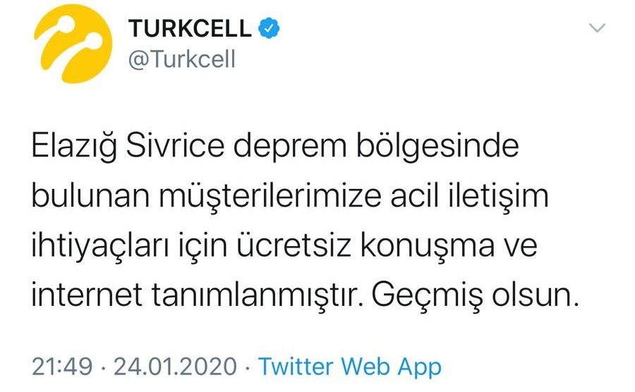 ofatihsayan's tweet photo. Elazığ'ın Sivrice ilçesi yakınlarında meydana gelen ve çevre illerimizde de hissedilen depremden etkilenen vatandaşlarımıza geçmiş olsun. 

Genel olarak iletişimi etkileyen olumsuzluk yok, ihtiyaten takviye amaçlı mobil baz istasyonlarımız  bölgemize sevk edilmiştir.

#Deprem https://t.co/jbq8cnhJR1