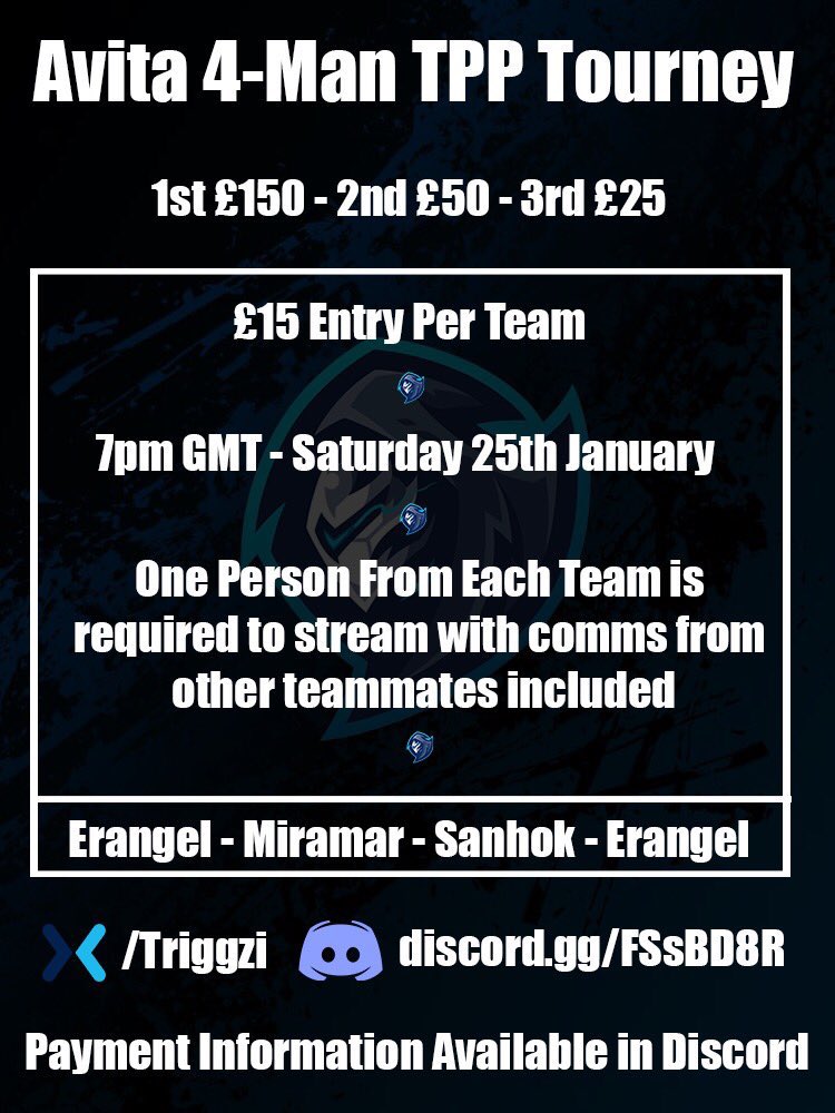 Avita tournament, hosted by <a href="/TriggziGaming/">Triggzi</a> 

Get involved👉🏻 discord.gg/FSsBD8R