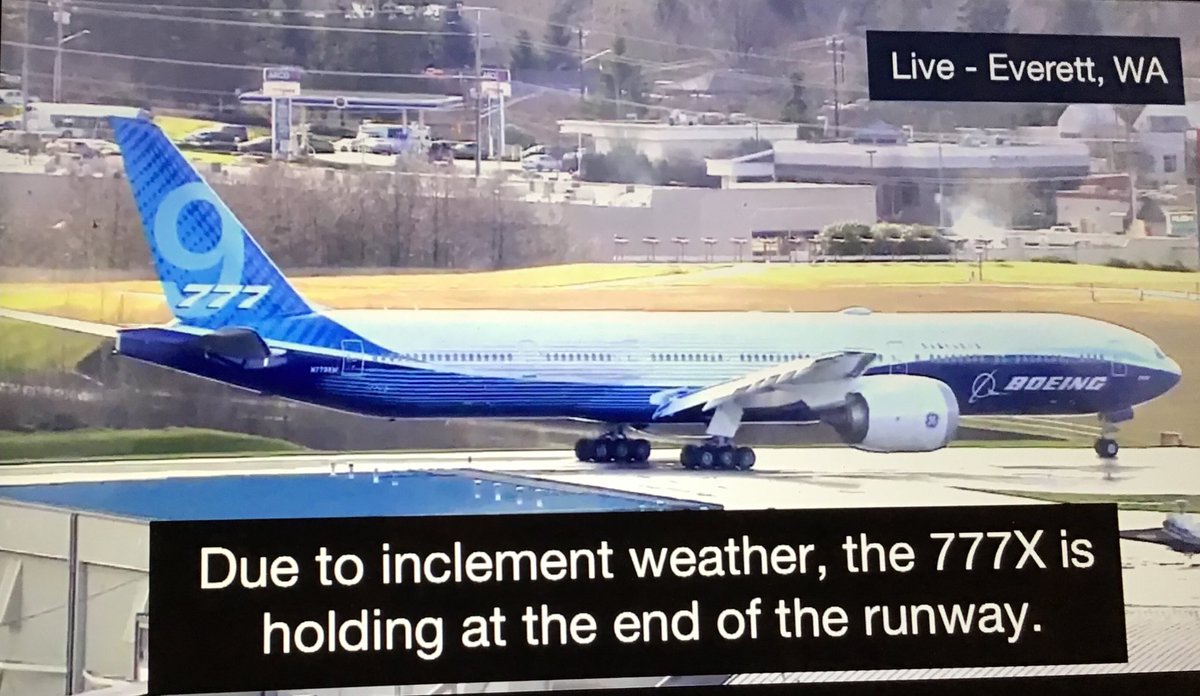 boeing777tweets's tweet image. B777x #b777XFF #firstflight   ...... waiting #engineshutdown for weather improvement