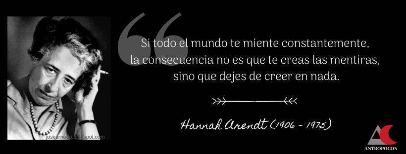 Después de un merecido descanso ¡volvemos a la carga!

Cita de viernes
La obra de Arendt, que trató desde el totalitarianismo hasta la epistemiología, ha influido enormemente la teoría política. Arendt se considera una de las filósofas políticas más importantes del s.XX.