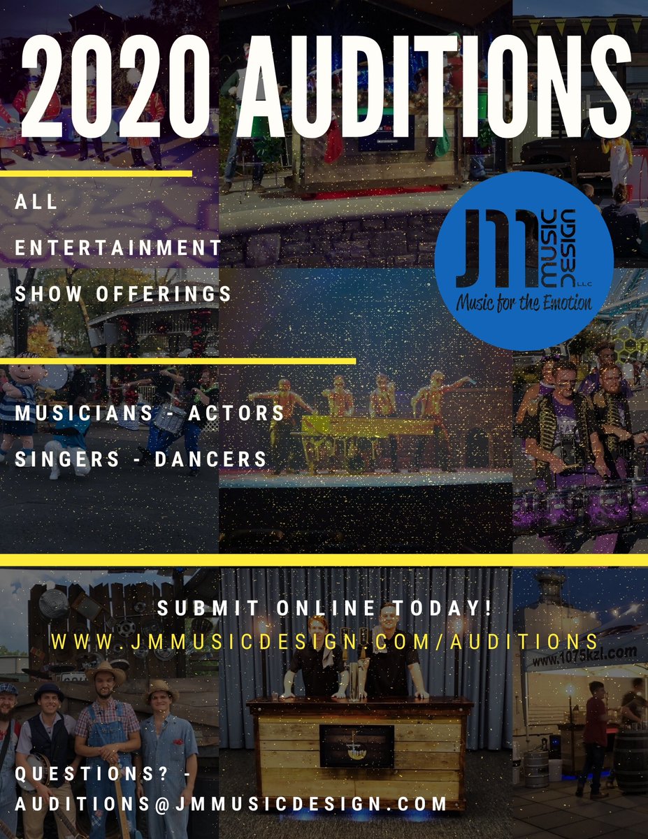 jmmusicdesign's tweet photo. We are now taking submissions for our 2020 Entertainment Show Offerings! ๐ฅ ๐ค ๐ธ ๐
๐in bio for more information!
-
-
-
#auditions #casting #jmmusicdesign #jmmd #entertainment #jmmdauditions #liveentertainment #themeparks #theatre #themedentertainment #music #show #musicians https://t.co/EMHL5I1qEg