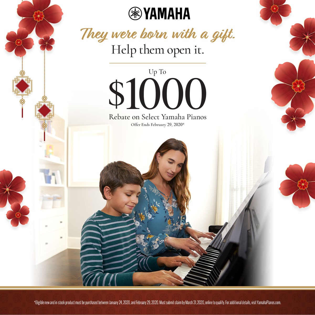 To celebrate the Lunar New Year, Yamaha is offer special rebates of up to $1,000 on select models through February 29, 2020! Visit us and experience these amazing acoustic, hybrid, and digital pianos in person today.