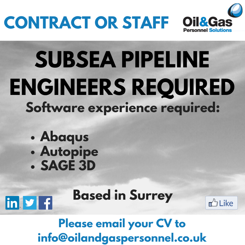 Subsea Pipeline Engineer required for long term contract work or staff. 

Please submit your CV via bit.ly/CV-to-Oil-and-…
 
If the above link isn't working you can also email to info@oilandgaspersonnel.co.uk

#oilandgasjobs #surrey #engineer #oilandgas #oilandgaspersonnel