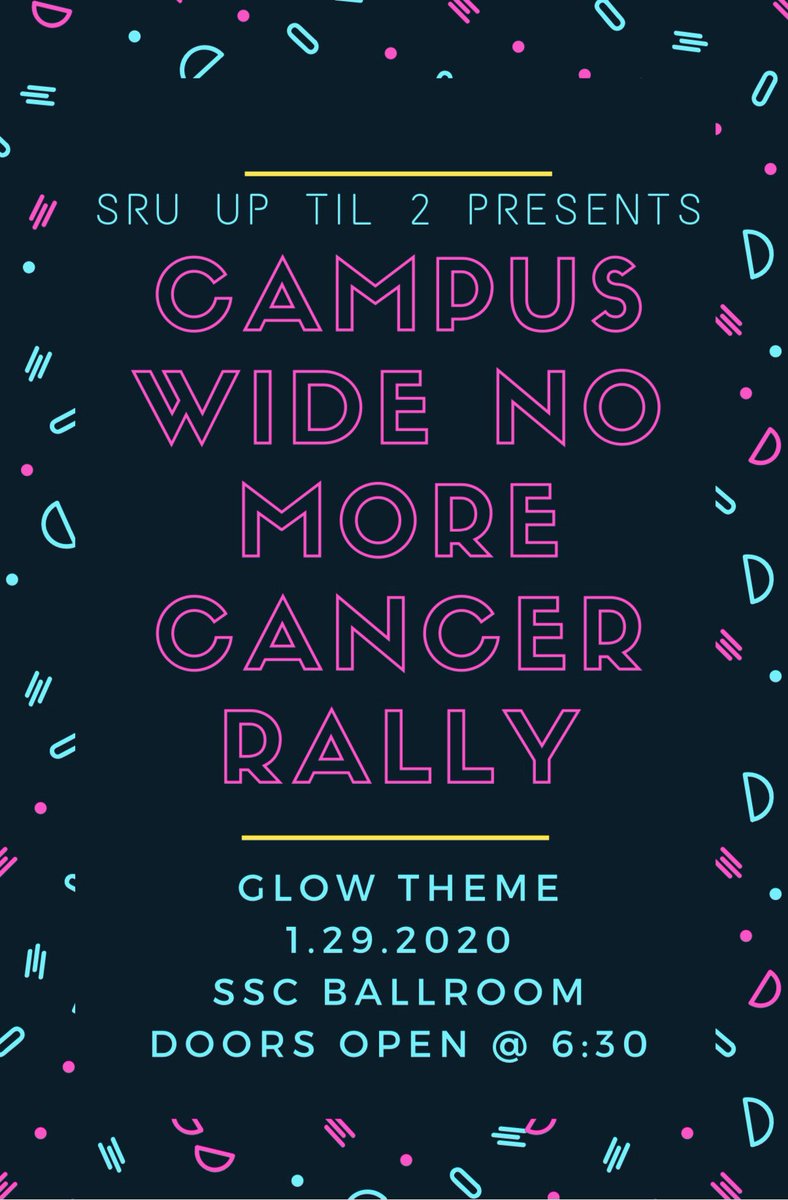 SRU_Uptil2's tweet photo. ‼️ATTN‼️ The Campus Wide No More Cancer Rally is just a few days away!!
THINGS TO REMEMBER:
• Doors open @ 6:30/Event starts @ 7
• Glow Theme
• Bring Laptops
• RSVP on Core
• BE LOUD
•If you haven’t raised your $50 or would like to raise more, this is a great opportunity https://t.co/3YwqJUVLqY