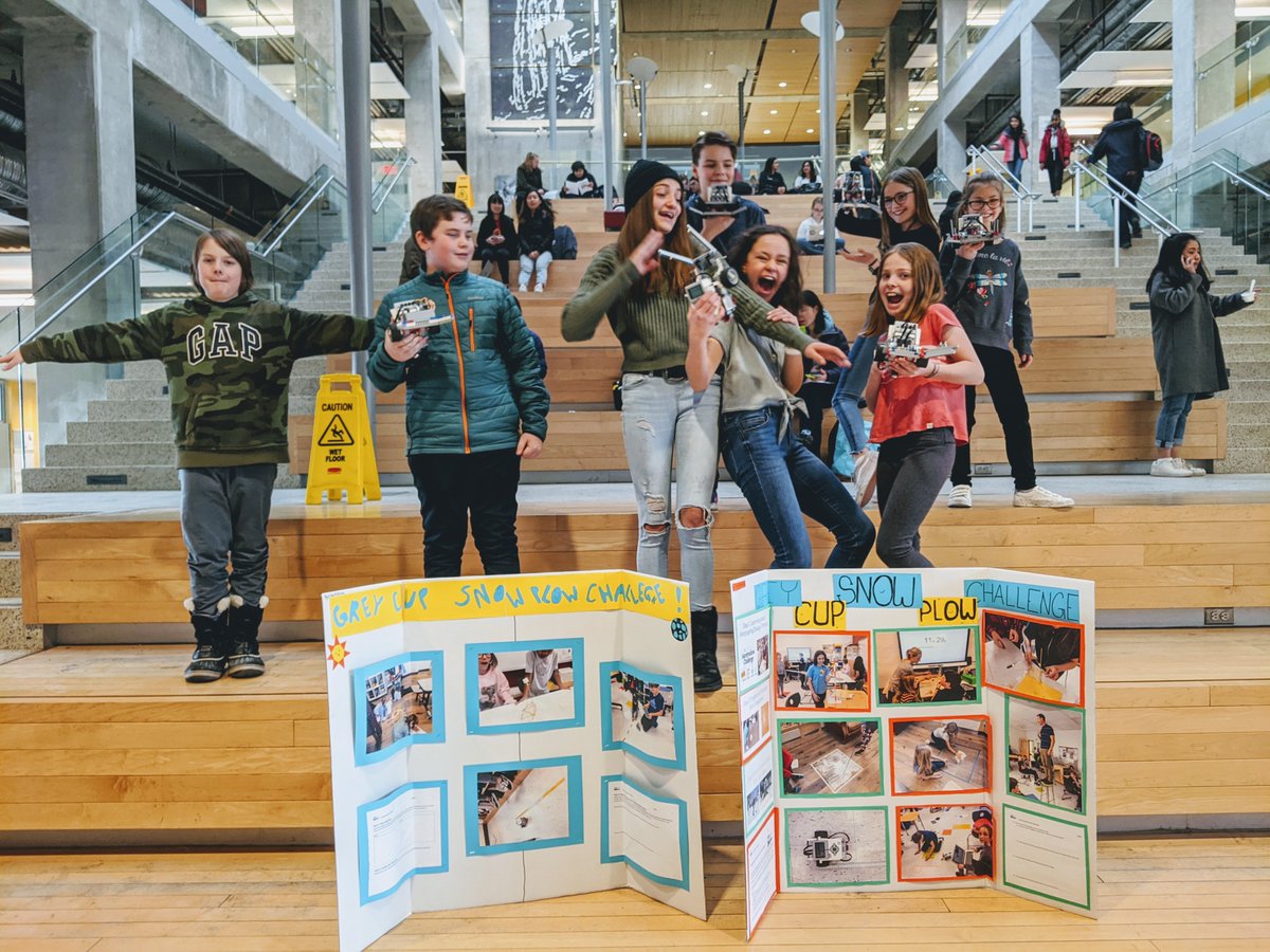 56ElbowPark's tweet photo. Fantastic wrap-up of our snow plow robotics project @UCalgary. Students shared understanding of rapid prototyping, angles, embracing failure, and not dropping robots. Big thanks to @MindFuelca @TechPudding. @UCalgaryEduc @MobilityQ @HunterHubYYC #WeAreCBE @ElbowParkSchool https://t.co/ss0FYV1D8Z
