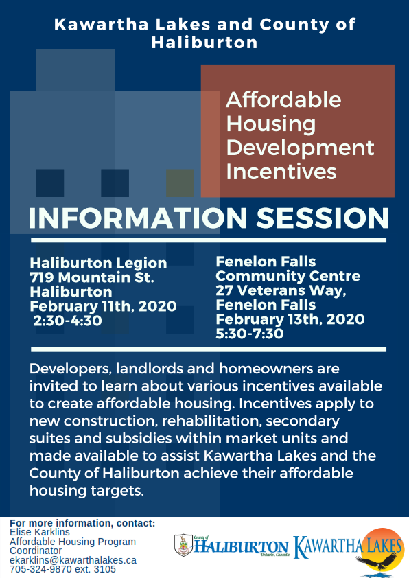 HaliburtonCty's tweet photo. Developers, landlords and homeowners are invited to learn about various incentives available to create affordable housing in @HaliburtonCty. Incentives apply to new construction, rehabilitation, secondary suites and more. Info sessions: https://t.co/IIUG8TTonV