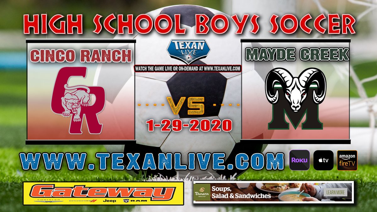 WATCH THIS GAME LIVE
📺Boys Soccer📺
Mayde Creek vs Cinco Ranch
Wednesday, - 1/29/2020
Coverage begins @ 7:30pm
For the LIVE link click here: bit.ly/2RMpjqd

<a href="/MaydeSoccer/">Mayde Creek Soccer</a>  <a href="/cincoboyssoccer/">Cinco Boys Soccer</a> <a href="/HoustonChronHS/">Houston Chronicle High School Sports</a>