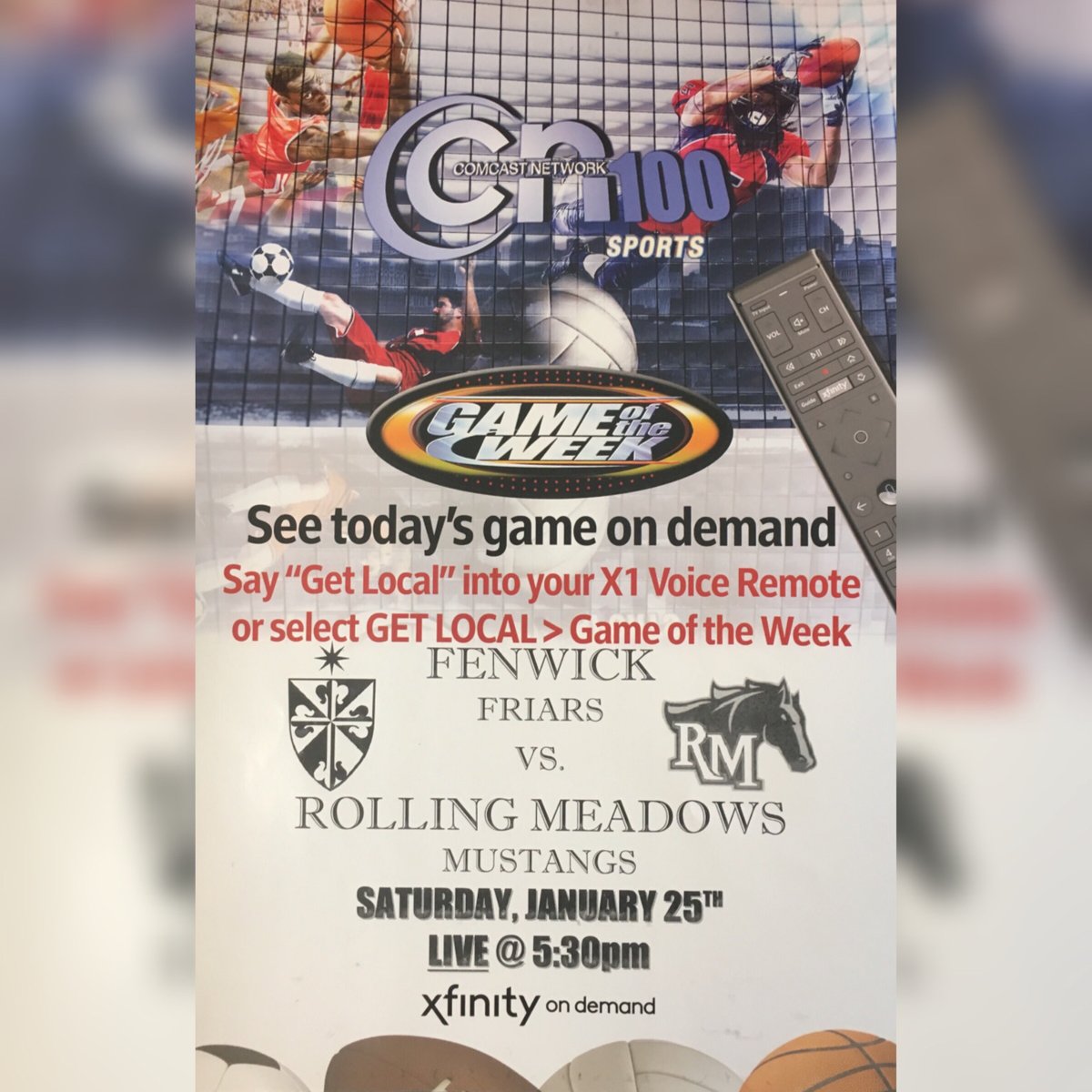 CN100Sports's tweet photo. CN100Sports #GameoftheWeek #WhenSidesCollide Evanston vs Bloom, Fenwick vs Rolling Meadows, & Notre Dame vs Simeon preview. Live on #ComcastChannel100 Jan 25th at 3:50pm & replay on #XfinityOnDemand more info at https://t.co/OEJKKKhwlB https://t.co/ZThwEABdiG https://t.co/aG4gcNrGuf