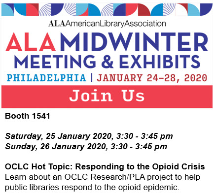 WebJunction's tweet image. Heading to #ALAmw2020? Stop by the @OCLC booth to hear how libraries are responding to the opioid crisis. oc.lc/opioid-crisis