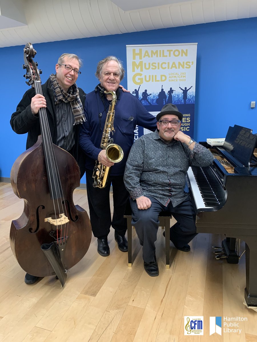 HamiltonLibrary's tweet photo. Mike Ricci Trio jazzed the lunch crowd at today's #NoonHourConcert at #CentralLibrary. Featured are: Jordan Abraham on piano, Mike Ricci on saxophone and Clark Johnston on double bass. #HamOnt #MusicLivesHere #HamiltonMusiciansGuild @HamOntMusic https://t.co/zbbyLhUqIj
