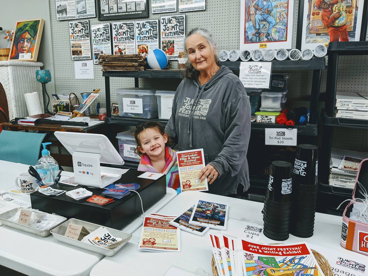 Come see Nan &amp; take a quick break from the cold at #jukejointfestival HQ and grab some JJF gear while you are in town for the Clarksdale Film &amp; Music Festival. Open until 4p on Fri and from 10a-4p on Sat. Come shop w/ us, y'all! 243 Delta #clarksdalefilmfestival #visitclarksdale