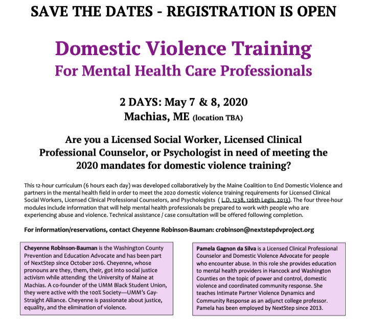 Next_StepDVproj's tweet photo. NextStep is currently accepting registrations for this spring training course. Please share with anyone you know who would be interested. Thank you! #nextstepdvproject https://t.co/KOHyni1pFA