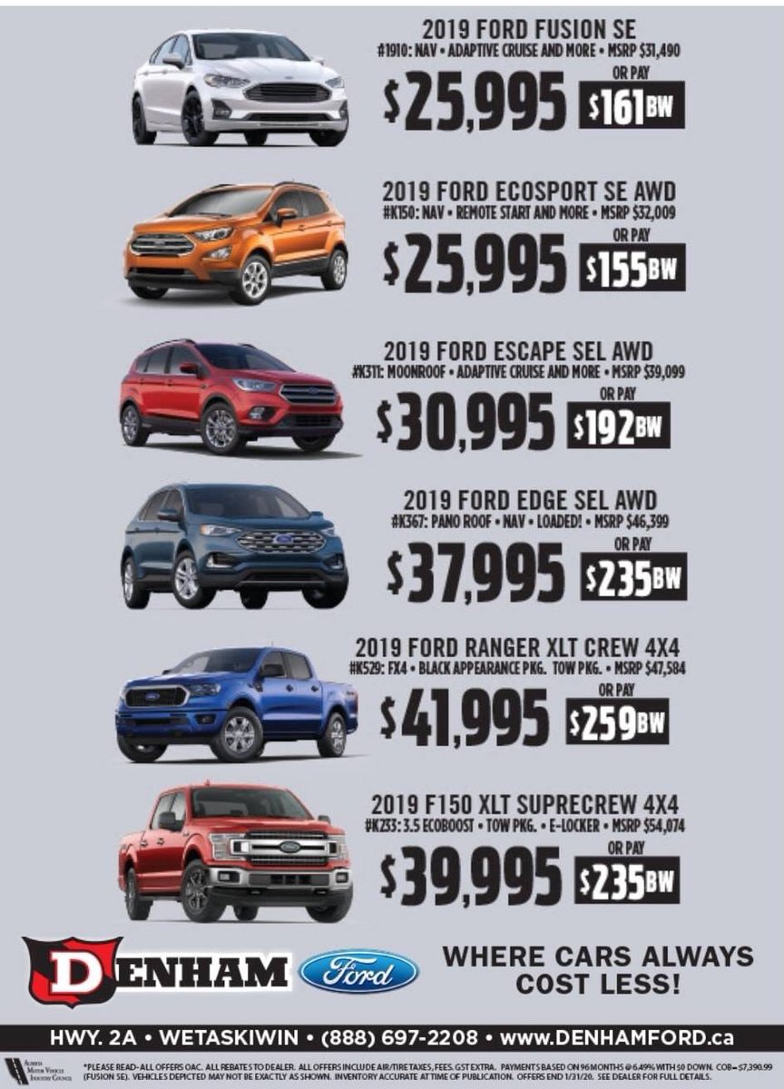 JANUARY FINAL CLEARANCE EVENT!!! Check out some of the amazing savings at Denham Ford. We would be happy to help. If interested call 800-232-7255.