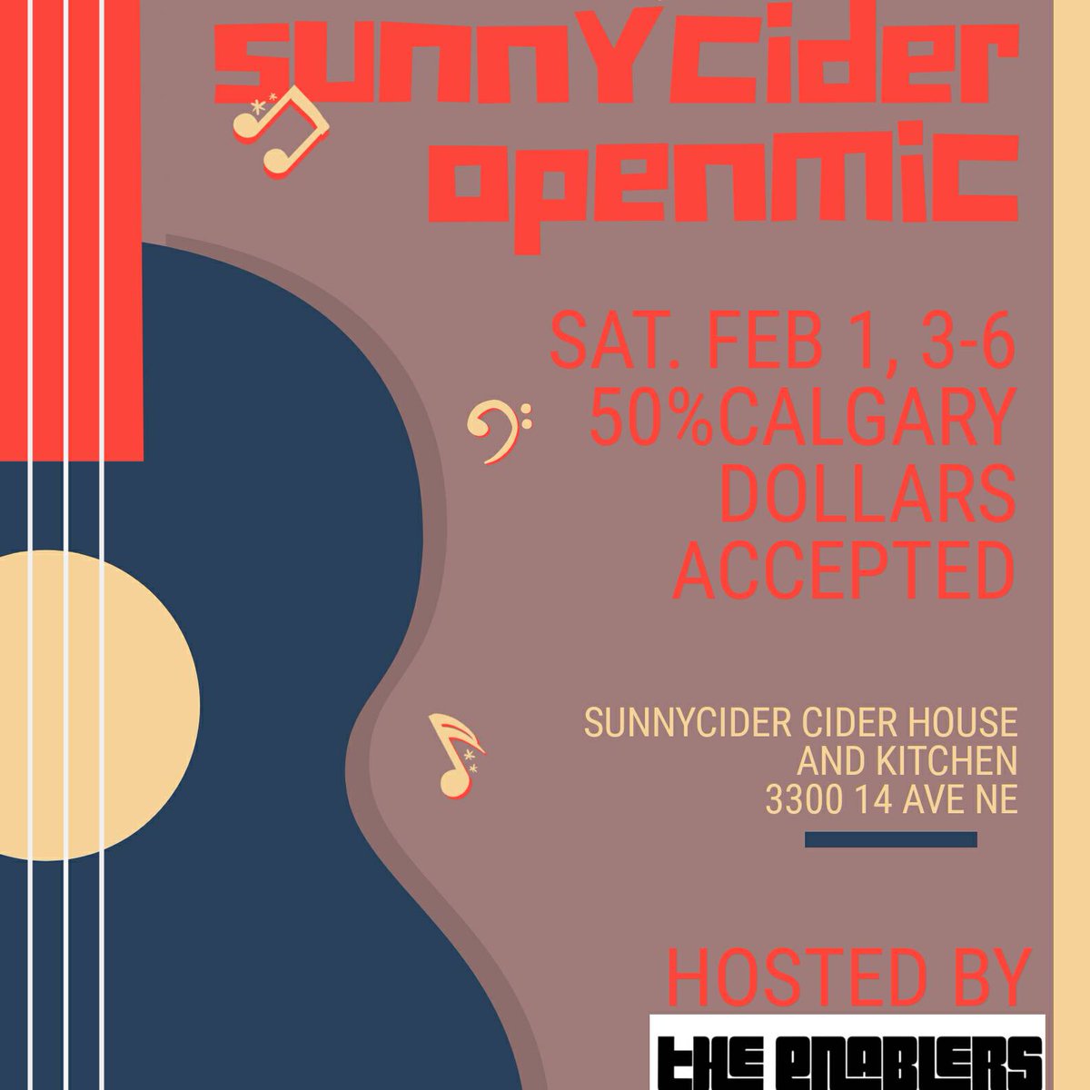 CalgaryDollars's tweet photo. #buylocalyyc and support #yycbreweries @sunnycider_ca Sat.Feb1, 3-6 Open Mic hosted by the Enablers. Special 50C$ accepted @CalgaryDollars https://t.co/TgEaWB1WDu